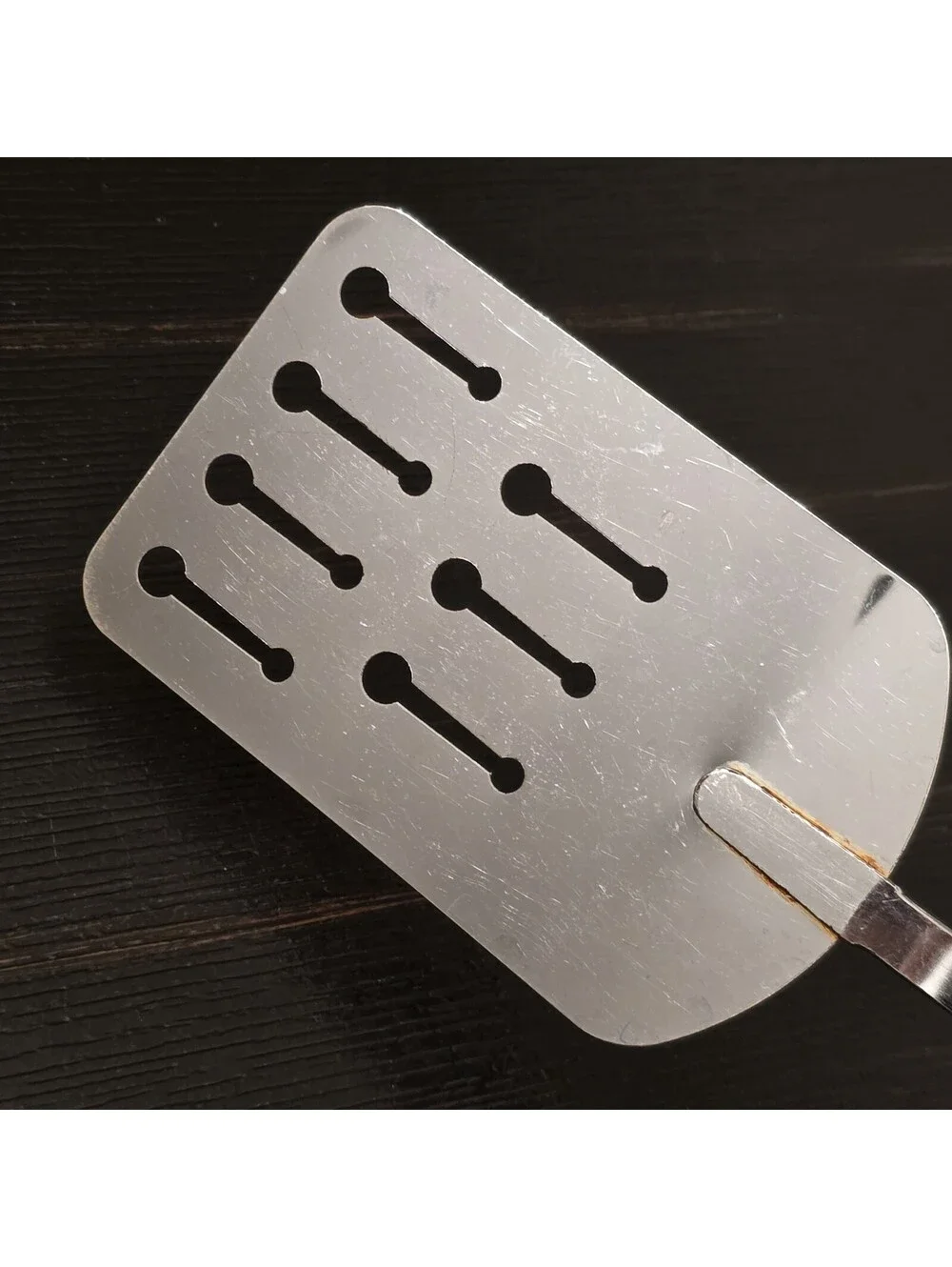 Vintage EKCO Chromium Plated Keyhole Slotted Spatula Black Handle VGC